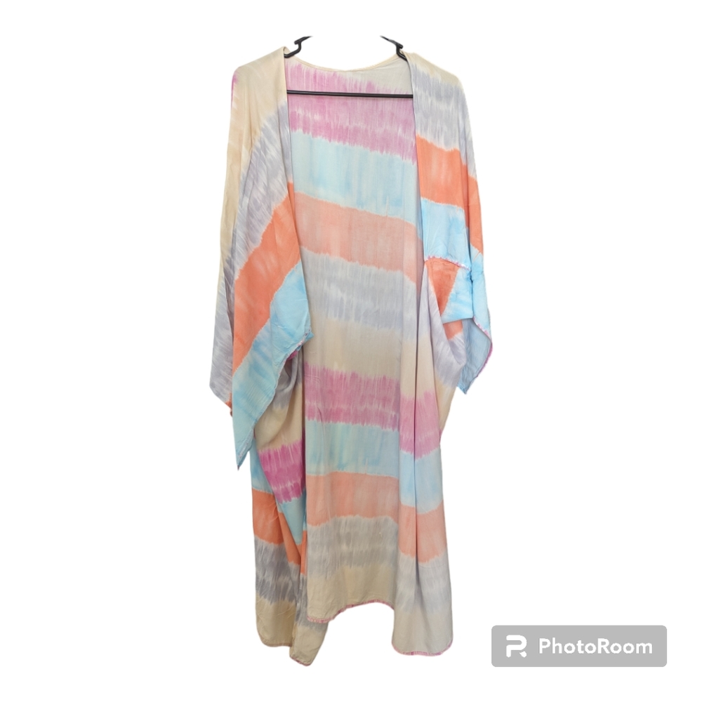 Dninmim Women Vintage Tie Dye Batwing Sleeve Beach Cover-Up
